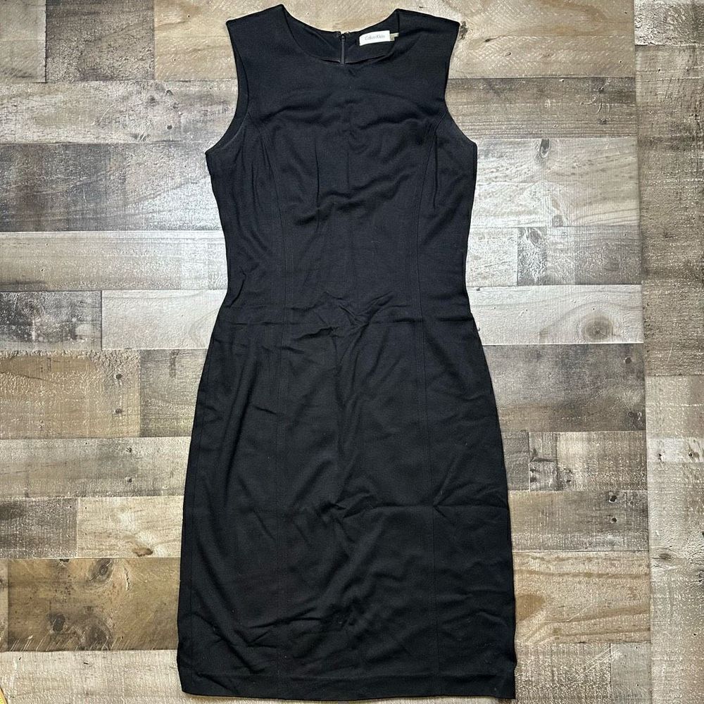 Calvin Klein Women’s Size 4 Sheath Dress Black Sleeveless with Slit Knee Length